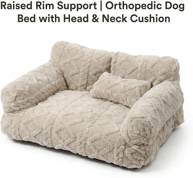 Plush Calming Pet Sofa Bed, Raised Rim, Removable Cover & Non-Slip Bottom for Cats & Dogs, Calming Dog Bed Fluffy Plush Dog Mat for Furniture Protector with Removable Washable Cover (Black, Small)