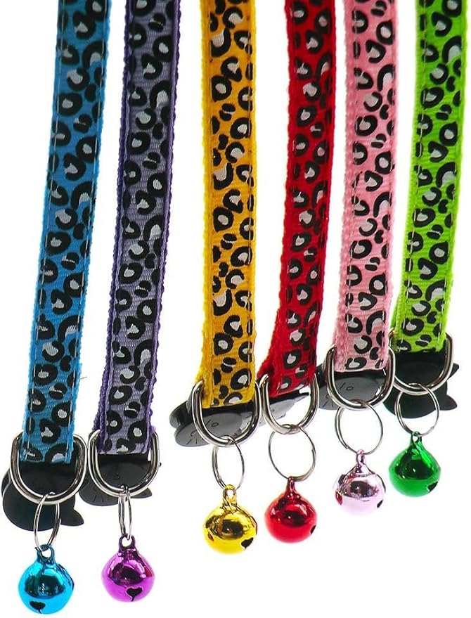 Reflective 2 Pack Breakaway Cat Collars with Bell Leopard Pattern Cute Kitty Adjustable 7.5-12.5 Inch Safe Kitten Collars Charms (Blue)