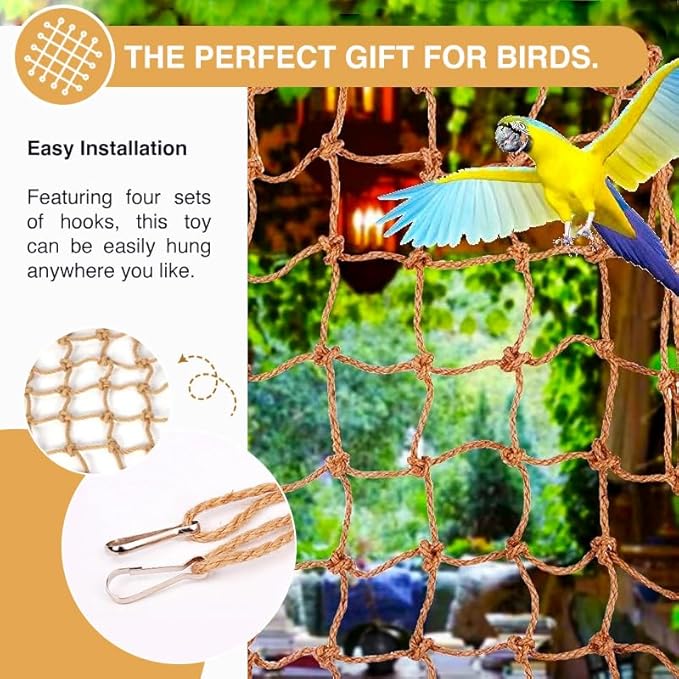 2 Packs Natural Bird Rope Net Parrot Swing Hammock for Birds Parrot Ladder Macaw Hanging Hammock Activity Toy for Rats Parakeet Cockatiel Cockatoo Conure African Grey Budgie（L 20 * 16inch）