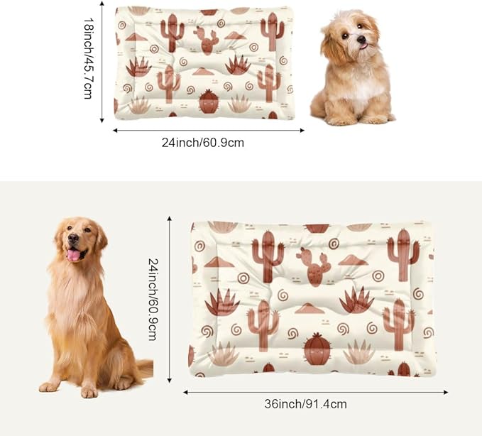 Beige Brown Cute Cactus Washable Dog Bed Mat for Dogs Kennel Pads for Crates Washable Cushion Dog Crate Non-Slip Bed Medium Crate Beds Medium Dogs Patio Mat Cage Small Pets Indoor Outdoor 24X18 Inch