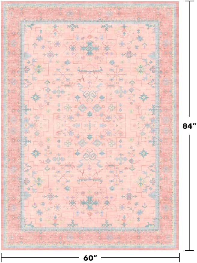 Pink Rugs for Bedroom Girls, 5x7 Washable Area Rug for Living Room Nursery Kids