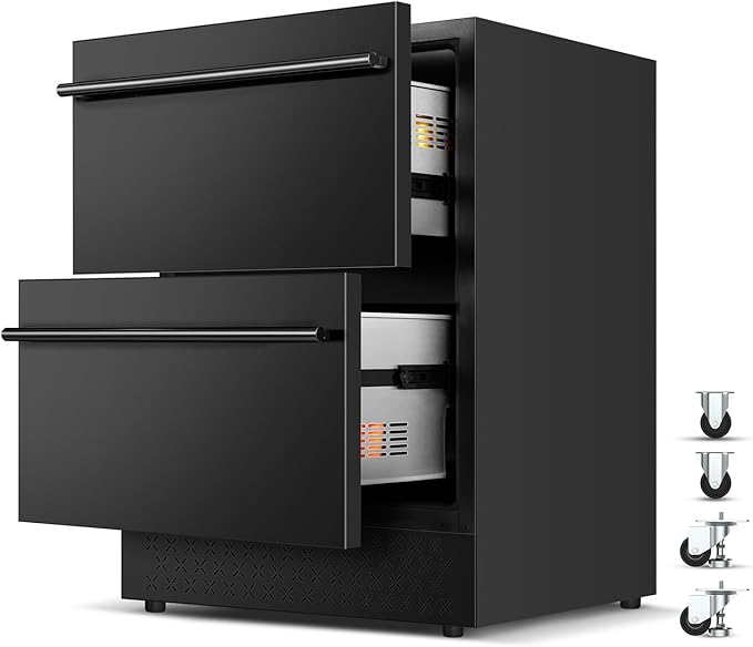Tylza Under Counter Drawer Fridge 24 Inch, Built-in/Freestanding Beverage Refrigerator for Home and Commercial Use, Stainless Steel Material, Fast Cooling, Low Noise, Black