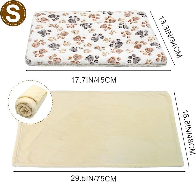 Cat Dog Bed Mat & Blanket, Reversible Pets Crate Pad Bed Mat and Ultra Soft Warm Fleece Calming Blanket for Small Puppy Kitty, Washable