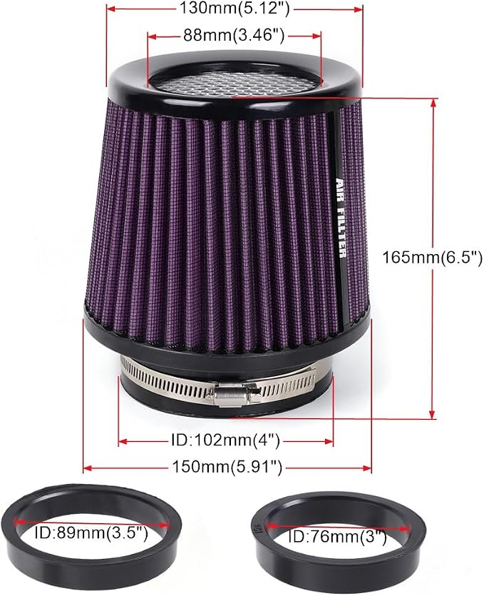 3" 3.5" 4" Inlet Car Replacement Cold Air Intake Filter 76mm 89mm 102mm 3 Sizes