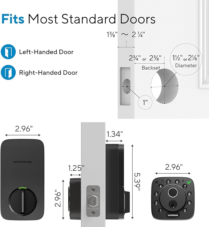 ULTRALOQ Bolt Fingerprint WiFi Smart Lock, Works with Apple Home, Siri, Alexa, Keyless Entry with Fingerprint ID, App Remote Control, Keypad Deadbolt, BHMA Cert., Easy Install, IP65, Black