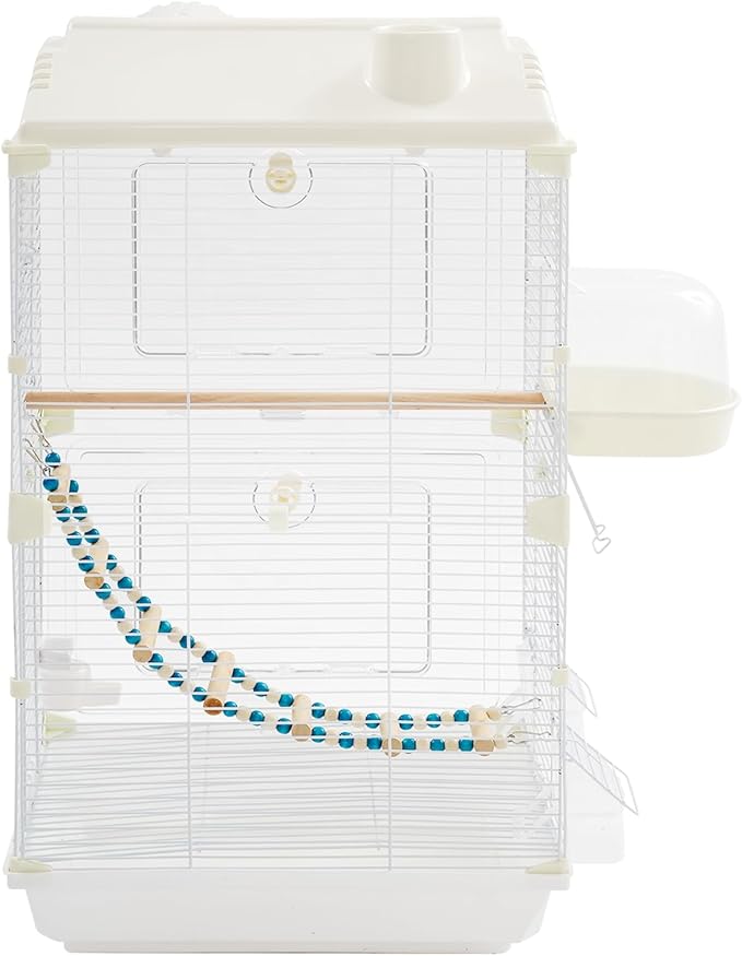 28" Roof Top Bird Cage, 2 Tier Medium Metal Parrot Cage with Accessories Include Cross Bar Climbing Ladder Dual Door Parakeet Cage for Various Bird Species
