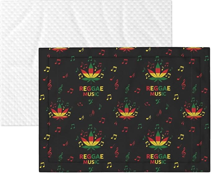 Double Sided Plush Pet Blanket for Small Large Animals, Rasta Reggae Music Note Weedleaf Leaf, Reversible Throw with Dimpled Dot Side and Flat Side for Kennels Living Rooms