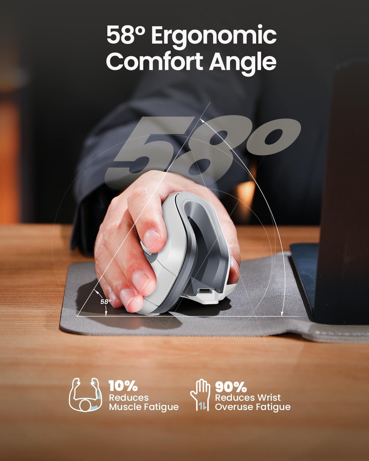ProtoArc EM11 NL Wireless Ergonomic Vertical Mouse, White