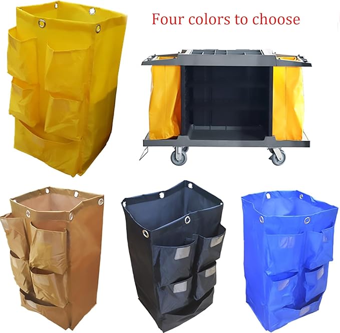 Replacement Janitorial Cart Bag with 5 Pockets,25 Gallon Housekeeping cart Bag High Capacity Waterproof Thickened Commercial Janitorial Cleaning Cart Bag with 6 Brass Grommets (Blue with 5 Pockets)