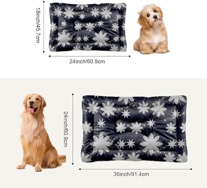 Night Sky Floral Star Burst Dog Bed Small Size Dog Washable Bed Mat Small Puppy Pads Washable Pet Crate Non-Slip Crate Beds for Medium Dogs for Medium Dogs Mat Pillow Indoor Outdoor 36X24 Inch