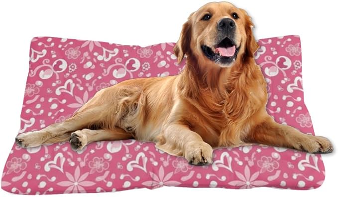 Cozy Dog Beds with Anti-Slip Bottom, Pink Floral Puppy Supplies Dog Pad Outdoor Bed Breathable Mattress for Indoor& Outdoor Sofa Cars, Machine Washable 24 X 18 Inch