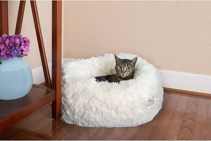 Plush Pet Bed - Ultra Soft Cuddler for Cats & Small Dogs - Skid-Free & Washable - 22x22x8