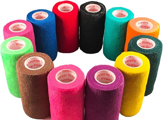 3 Inch Vet Wrap Tape Bulk (Assorted Colors) (Pack of 12) Self Adhesive Adherent Adhering Flex Bandage Grip Roll for Dog Cat Pet Horse
