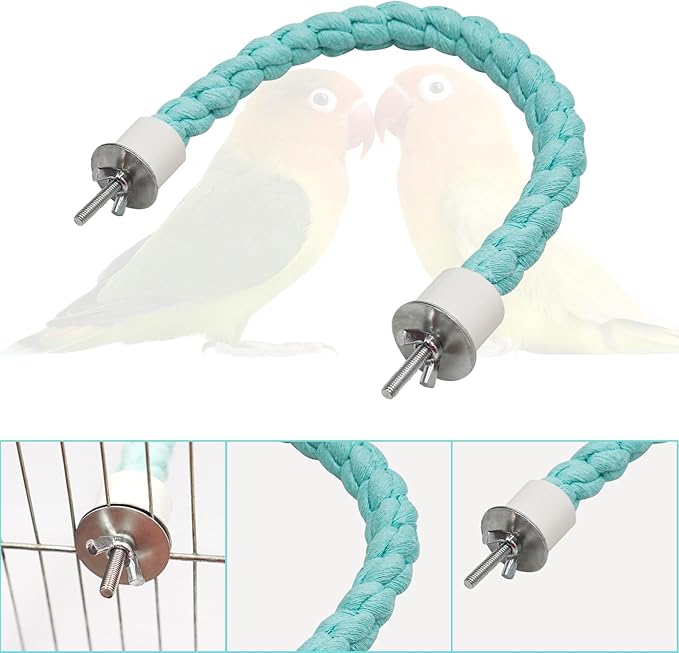 U Shape Bird Parrot Perch Stand Toy, Cotton Bendable Parakeet Standing Climbing Rope Toy, Cage Accessory for Small Birds Parakeet Budgies Cockatiels Lovebirds (15"/38 cm)