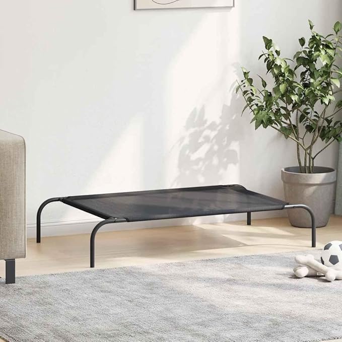 Elevated Dog Bed for Large Breeds, Raised Pet Cot with Breathable Textilene Fabric, Portable Indoor and Outdoor Cooling Bed for Patio, Garden, and Lounge, 41.7 x 24.4 x 7.1 Inches, Black