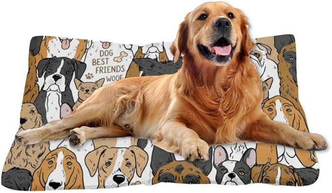 Cute Cartoon Dogs Puppy Bed for Small Dogs Dog Cage Mats Dog Car Seat Cushion Pad Washable Puppy Bed for Crate Washable Non-Slip Crate Kennel Mats Pillows Large Indoor Outdoor 36X24 Inch