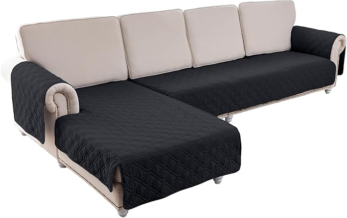 ele ELEOPTION 100% Waterproof 2 Piece Couch Cover Pet Blanket Sectional L Shape Sofa Cushion Cat Dog Bed Cover (Chaise Lounge + 3 Seat Covers) Black