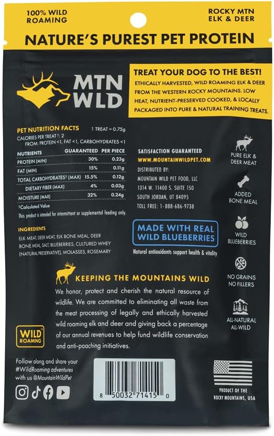 High Country Wild Blueberry Elk & Venison Training Dog Treats - Natural Grain-Free Puppy & Dog Snacks - Protein for Training & Reward - No Fillers, No Artificial Preservatives, 4oz 2 Packs