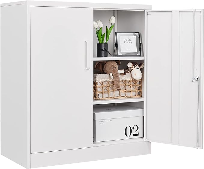 Letaya Metal Storage Cabinets with Lock, Small Locker Organizer Steel Cabinets, Adjustable Layers Shelves 2 Doors for Home, Office, Warehouse,Garage,Industrial,Employee Lockers (White-36)