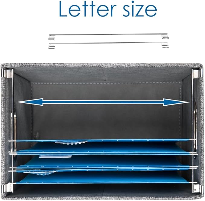 PRANDOM File Organizer Box - Set of 2 Collapsible Decorative Linen Filing Storage Hanging File Folders with Lids Office Cabinet Letter Size Blue (14x9.3x10.8 inch)