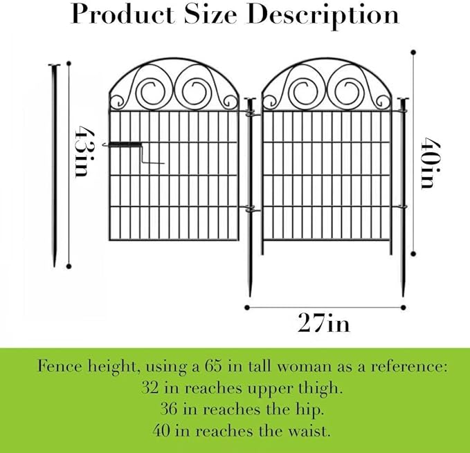 Tall Garden Fence Animal Barrier with Gate, 40 in(H) 12 Panels Garden Fences and Borders for Dogs, Dog Fence Outdoor for Yard, Total Length 26.2 Ft Metal Temporary Fencing│Patented