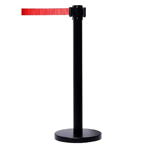 VIP Crowd Control Retractable Belt Stanchion Queue Safety Barrier Set,36" Ht, 78" Red Belt + Wall Bracket (6 Posts+WBracket)