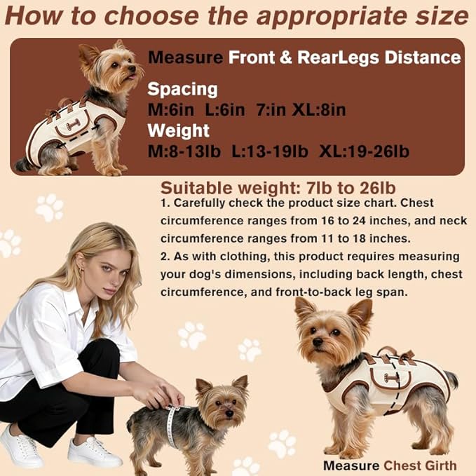 Dog Backpack Carrier for Small Dogs,Dog Lift Harness Adjustable Padded Breathable with Small Pet Treat Bag Straps for Disabled, Joint Injuries, Cars,Outdoor Hiking Pet（M 8-13lb）