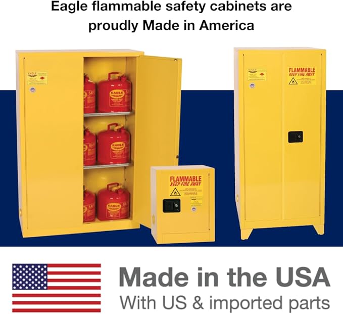 Eagle American Made 2 Gallon F﻿lammable Liquid Storage Cabinet, Manual-Close Space Saver Fireproof Cabinet for Schools, Garages, Manufacturing Facilities, 17" x 17" x 18", 1901X