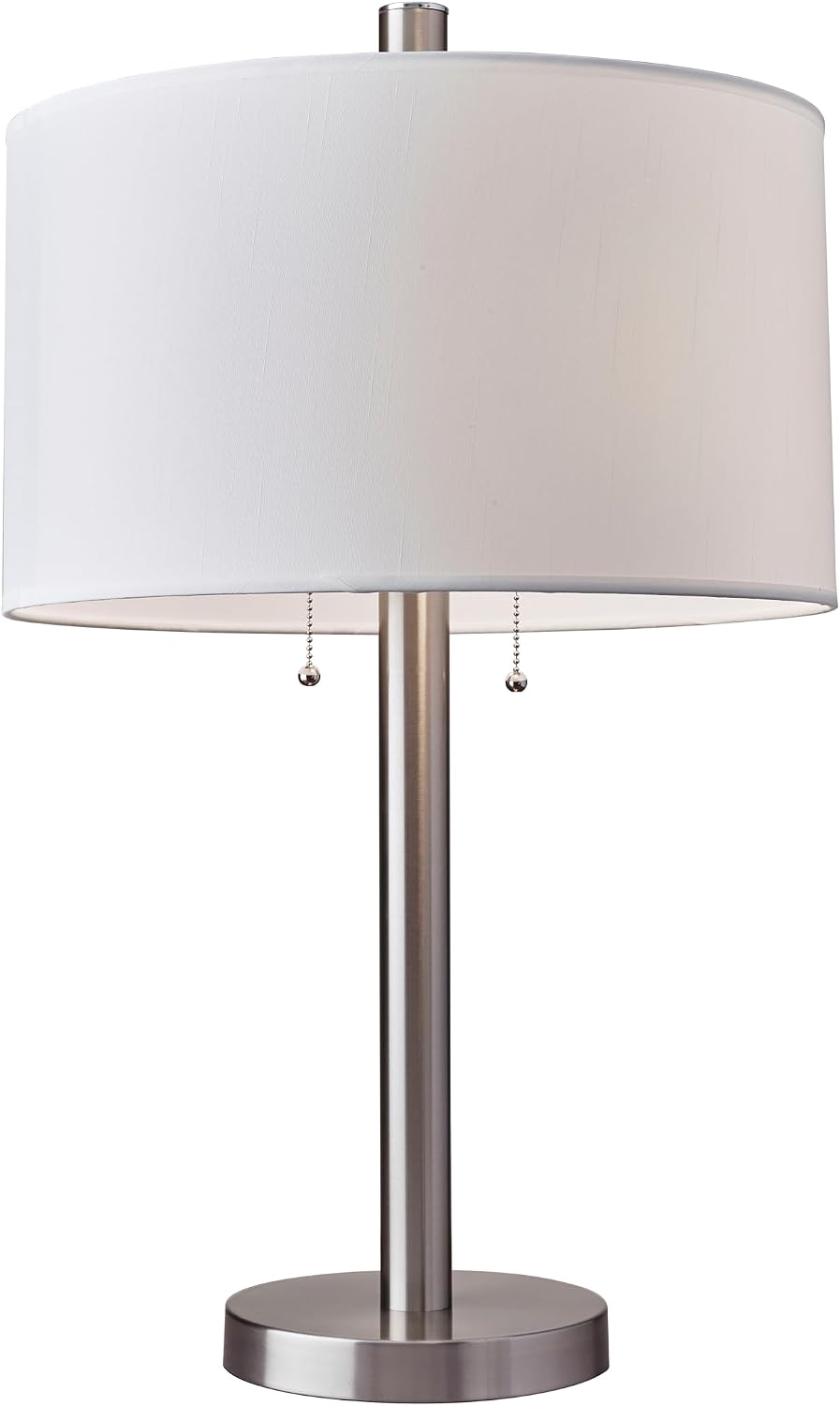 Adesso 2-Light Table Lamp, Brushed Steel & White, Dual Pull Chains, 28”