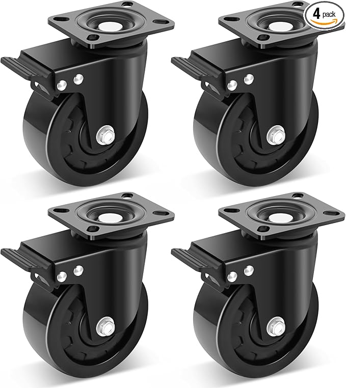 Nefish 5 Inch Heavy Duty Casters Set of 4, Industrial Grade Casters 9900 lbs, Low Gravity Plate Swivel Caster with Brake, Durable & Corrosion-Resistant Nylon Wheels for Industrial, Equipment, Machine