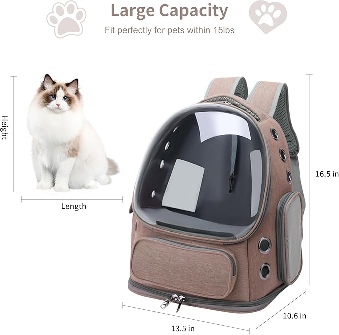 Cat Backpack Carrier for Cats and Small Dogs, Breathable Cat Bubble Backpack, Airline Approved Pet Travel Carrier for Hiking Camping Outdoor(Brown)