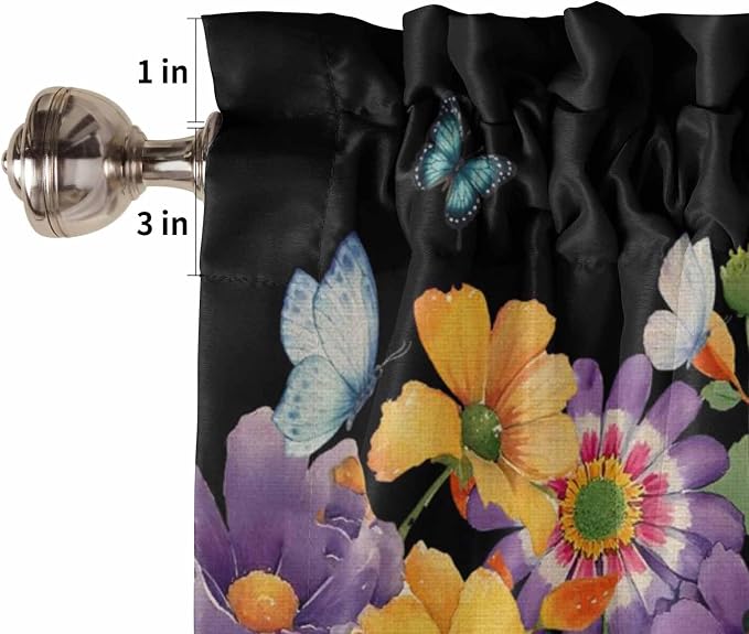 Spring Flowers Half Window Curtains 24 Inches Long, Watercolor Country Colorful
