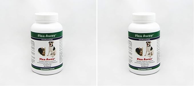 Flea Away All Natural Supplement for Fleas, Ticks, and Mosquitos Prevention for Dogs and Cats, 100 Chewable Treat Tablets, Single (Pack of 2)