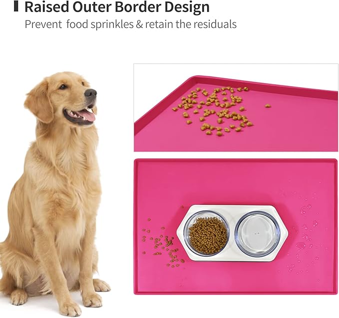 Dog Food Mat,Silicone Waterproof Food Tray,Non Slip Pet Bowl Mats Placemat,1" Raised Edge,Suitable for Most Small and Medium Sized Pets,32" x 24"