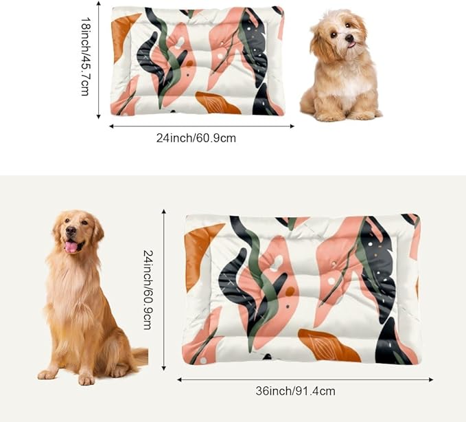 Pastel Pink Leaves Puppy Bed for Small Dogs Outdoor Washable Dog Mat Dog Crate Pad Crate Accessories Washable Non-Slip Kennel Bed for Bedding Pad Mat Pillows Medium Dogs Indoor Outdoor 24X18 Inch