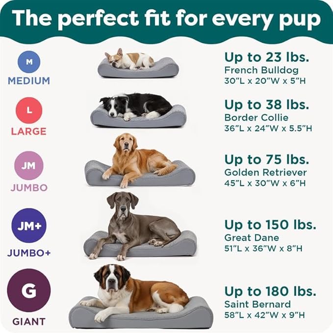 FurHaven Orthopedic Dog Bed for Large Dogs, Luxe Lounger Contour Mattress with Solid Orthopedic Foam Slab for Joint Support, Removable Washable Cover, Large, Plush Suede, Gray