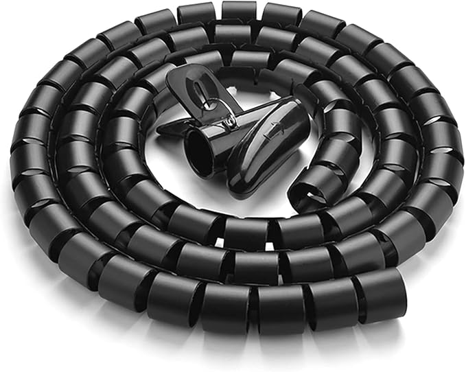 RELIANCER 10FT Cable Management Sleeve Organizer,1/2 inch Coiled Cord Organizer w/4 Cable Clips & Guide Clip,Wire Cover Wire Wrap Cable Protector,Messy Cable Tube Hider Solutions TV PC Home Office