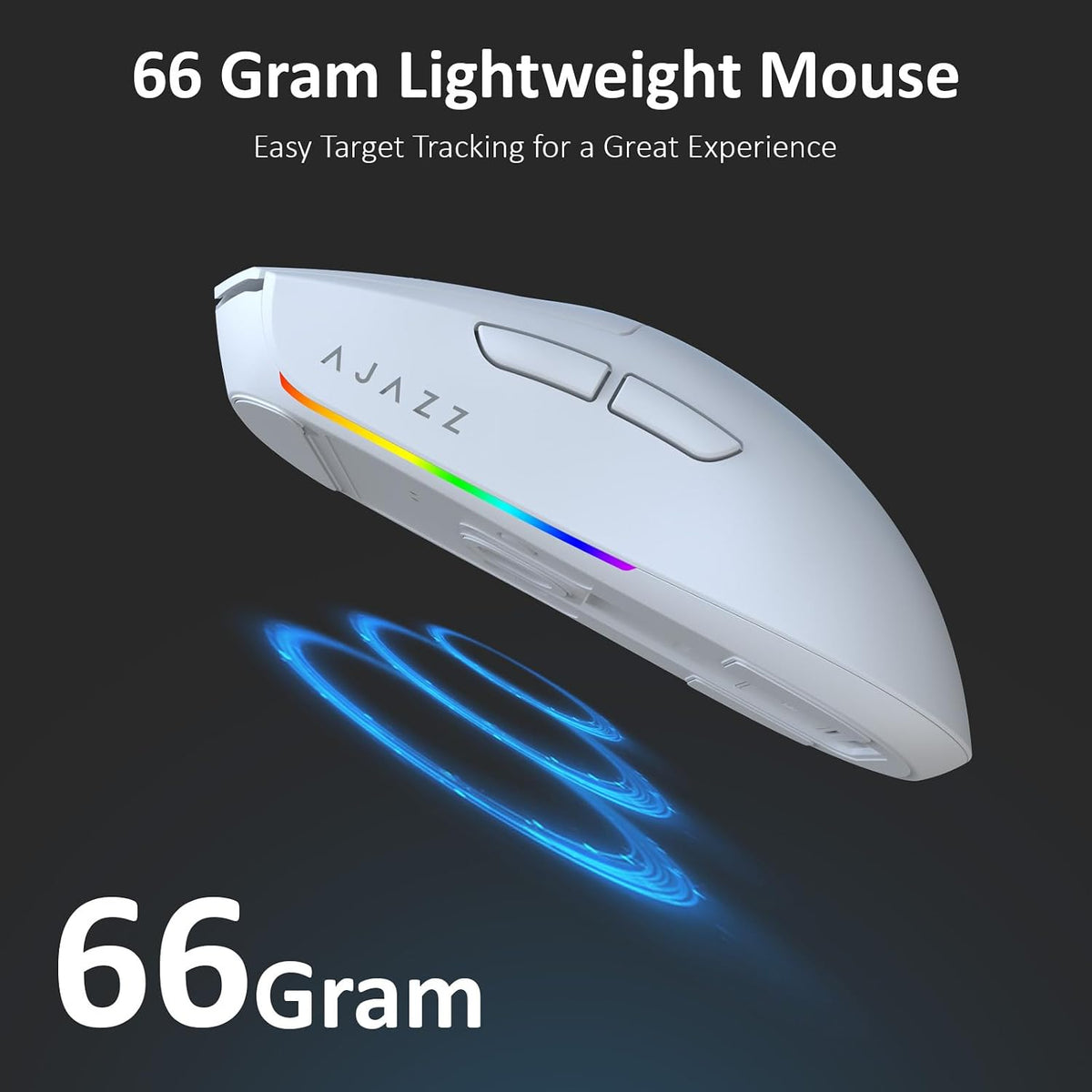 AJAZZ AJ139 V2 MC Wireless Gaming Mouse with RGB Charging Dock, 66g Ultra-Lightweight Tri-Mode Optical Mouse, 24000 DPI PAW3311 Sensor, Ergonomic Rechargeable Gaming Mouse for PC/Mac - White