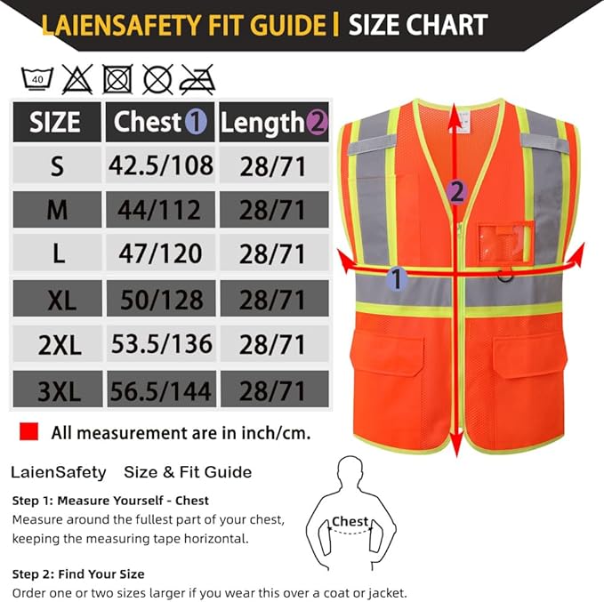 Reflective Safety Vest for Men Women with Multiple Pockets Class 2 High Visibility Mesh Vest Hi Vis Construction Work Vest,Meets ANSI/ISEA Standards(EK1-178-Orange-XL)