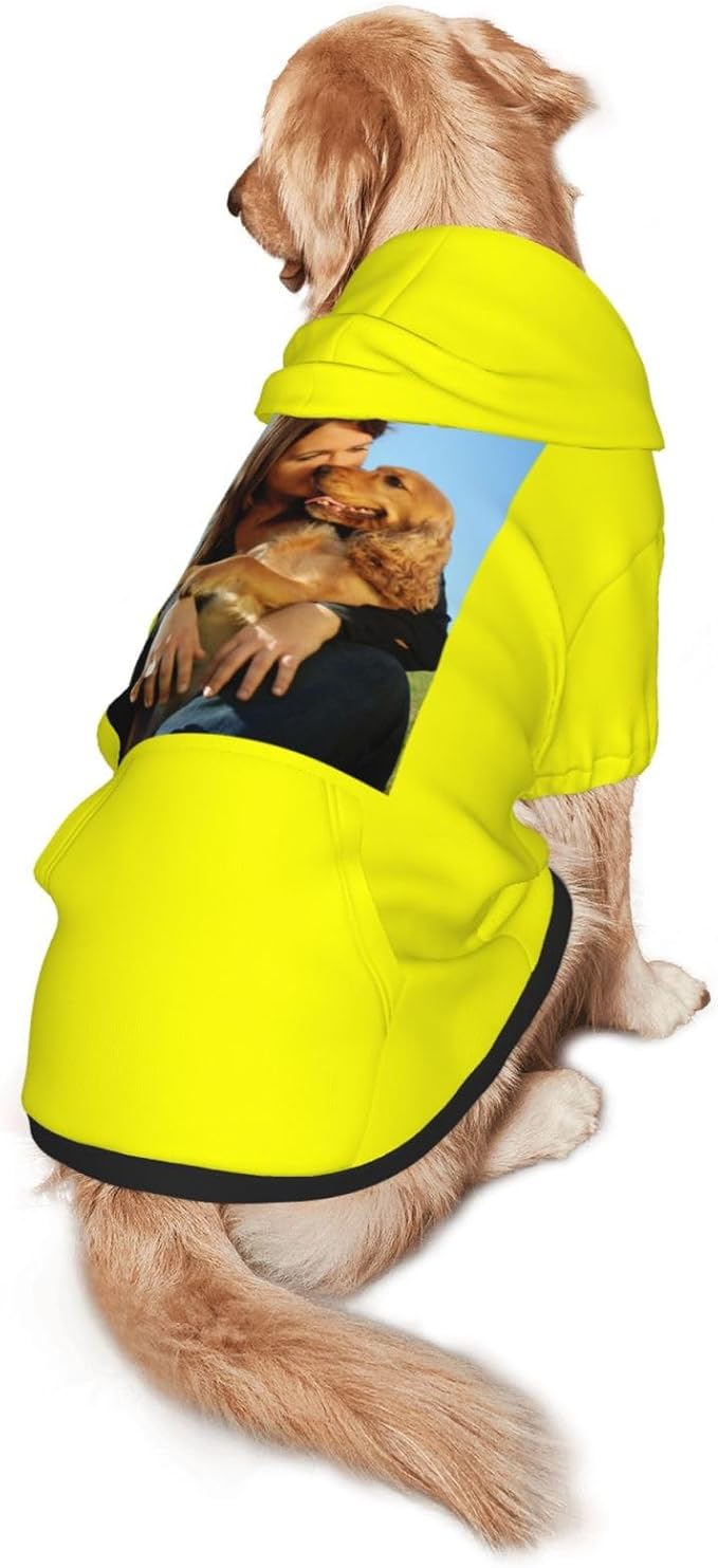 Custom Dog Hoodie Add Your Design Soft & Warm Personalized Photo Text Logo Name Dog Clothes for Puppy Sweatshirt Hooded for Small Medium Large Dogs Girl/Boy Cats Yellow