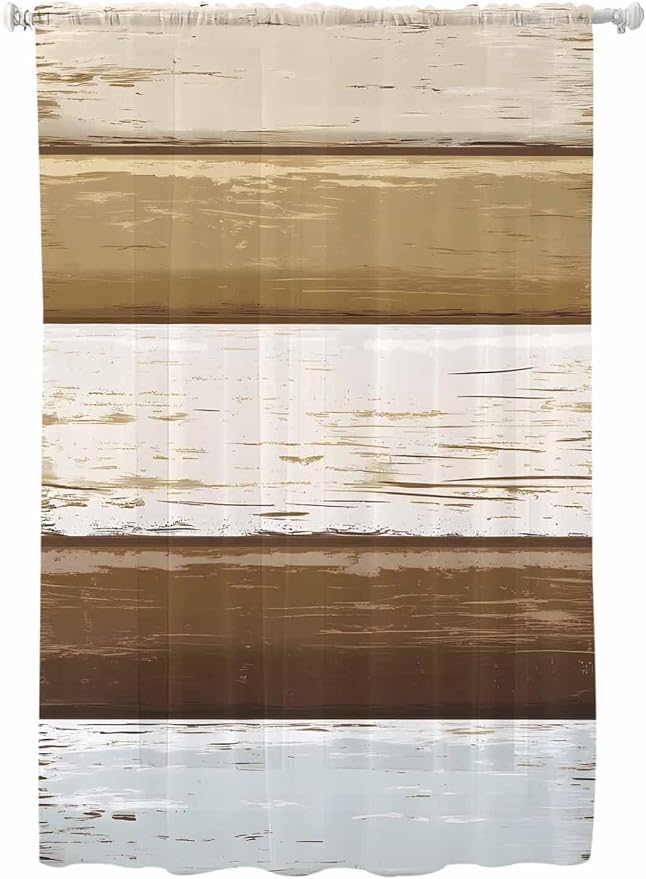 Sheer Curtains 72 Inches Long, Wood Grain Brown Semi Sheer Curtains Light