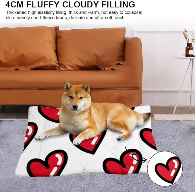 Cute Heart Red Pet Bed Mat Non Slip Waterproof Bottom Dog Portable Mat Chew Proof Dog Bed Pads Washable Outdoor Pet Multi Scenario Accessories 24× 18 Inch