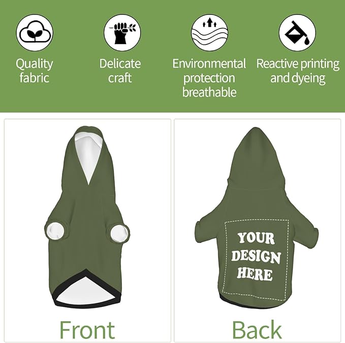 Personalized Dog Hoodie, Custom Dog Costumes for Small Dogs, Holiday Happy Dog Clothes Football Pet Shirt Sweater with Name Number for Girl/Boy Cats/Kitten, SageGreen, S