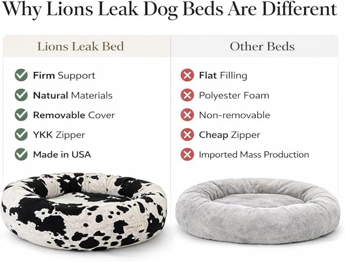 Organic Cotton Canvas Dog Bed: Removable Cover, Natural Fill - Made in USA (Cow Print Black White, X Small 18" x 6" inches)