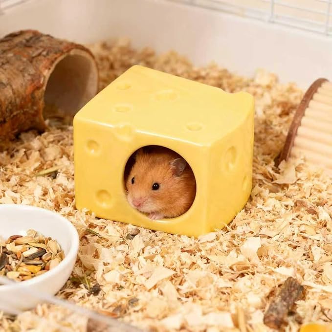 Ceramic Pet Hamster House Cute Cheese Shaped Hamster Cave Small Animal Houses & Habitats for Mice, Gerbils, Lemmings or Other Small Pets
