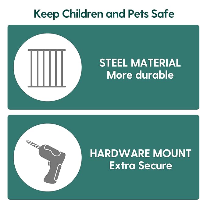 Babelio Baby Gate for Stairs & Doorways, 26-43" W 28" H No Bottom Bar| Easy Installation| One-Handed Operation| Auto-Close| Hardware Mount (Drill Needed) Safety Dog/Pet Gate (Black Wood Pattern)