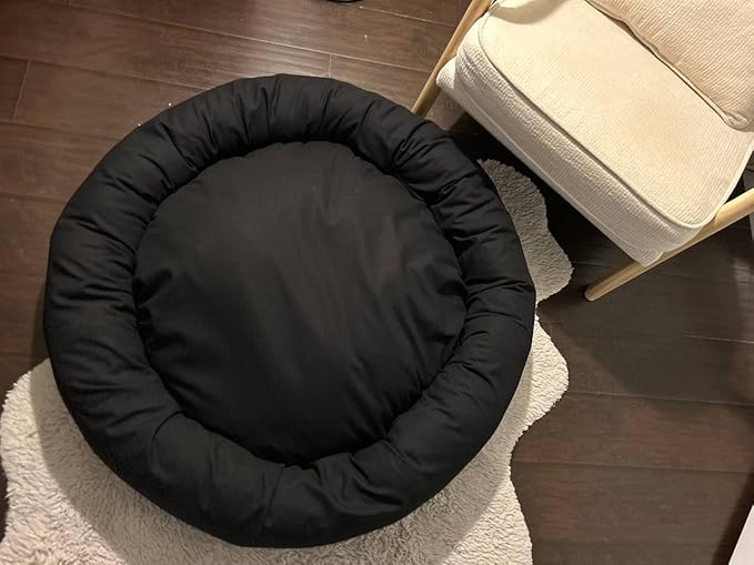 Organic Cotton Canvas Dog Bed: Removable Cover, Natural Fill - Made in USA (Black, Medium 28" x 8" inches)