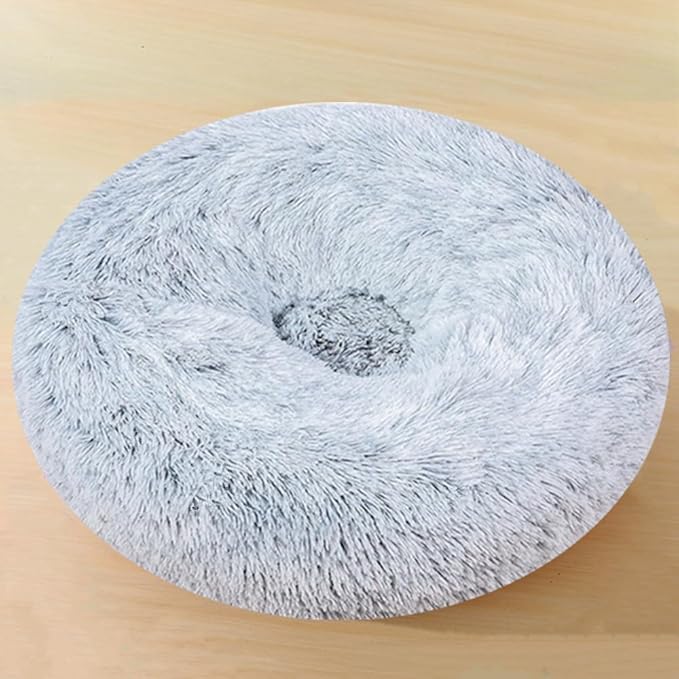Dog Bed & Cat Bed for Small Medium Dogs, 27 Inch Calming Dogs Bed Anti-Anxiety Machine Washable Fluffy Luxury Anti-Slip Waterproof Pet Puppy Round Bed (Grey White)