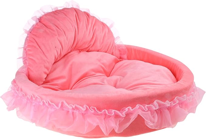 Princess Pet Bed with Bows Ruffled, Lace Design Soft and Beautiful Dog Sofa Detachable Cushion Princess Nest, Indoor Cave, Bottom, Removable Plush Cover