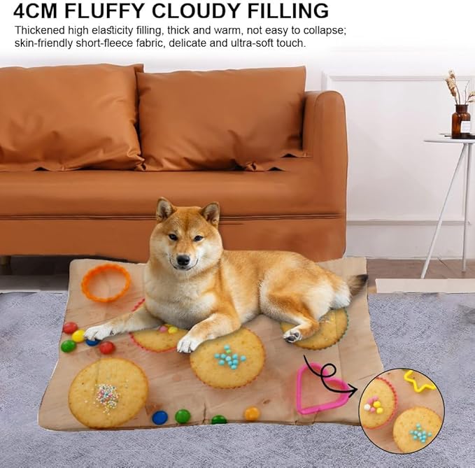 Christmas Muffins Pet Mat Bed Non Slip Waterproof Bottom Flat Cat Bed Chew Proof Dog Mats Washable Dog Car Pad Multi Scenario Pet Winter Supplies 24× 18 Inch